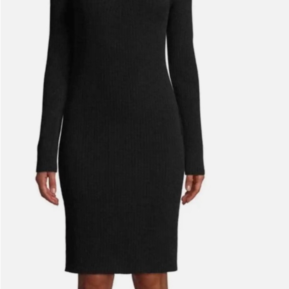 Vince SweaterDress Black Scoop Neck Long Sleeve Rib Knit Wool Blend Italy Yarn M